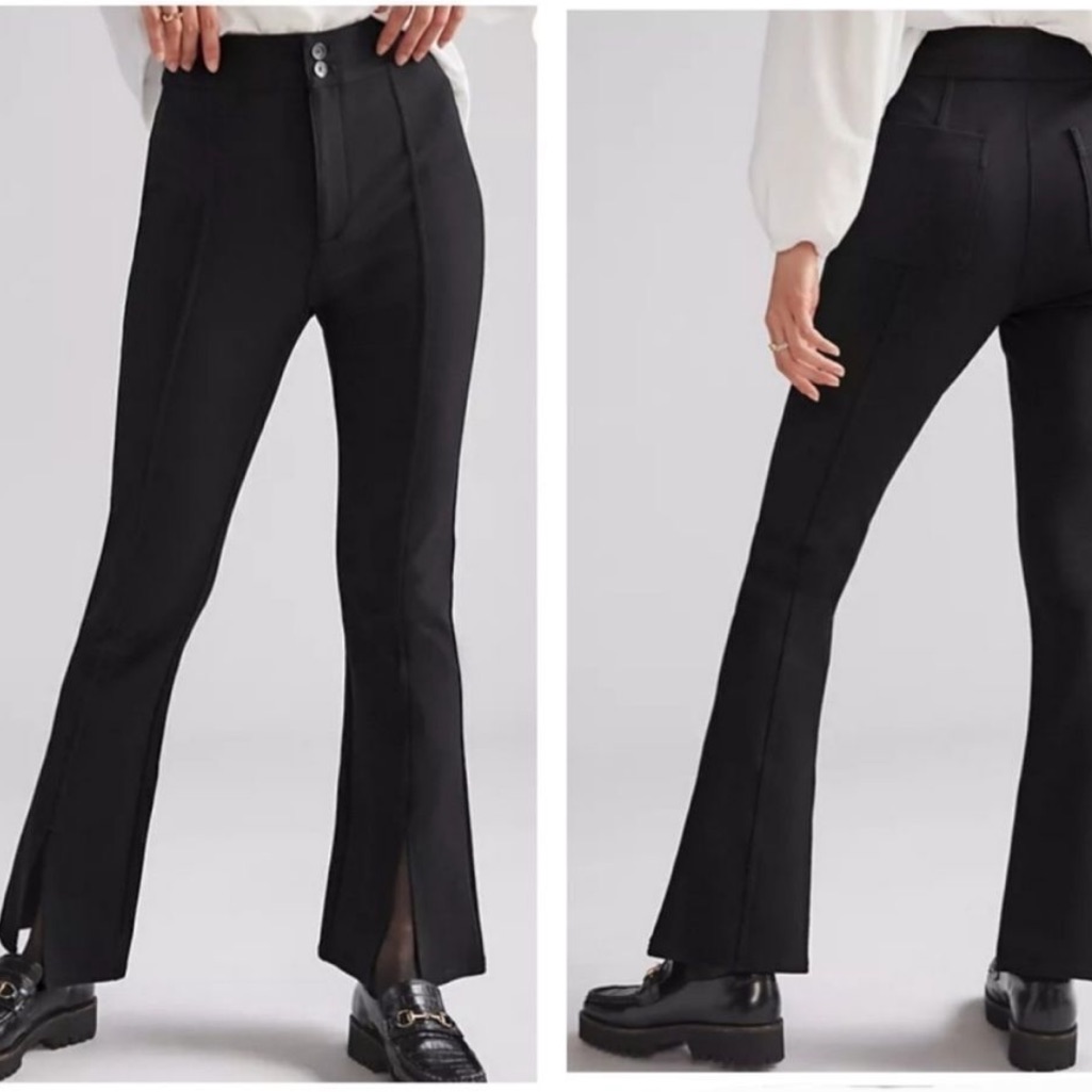Anthropologiemaeve Black Slit Split Front Flared Ponte Pants